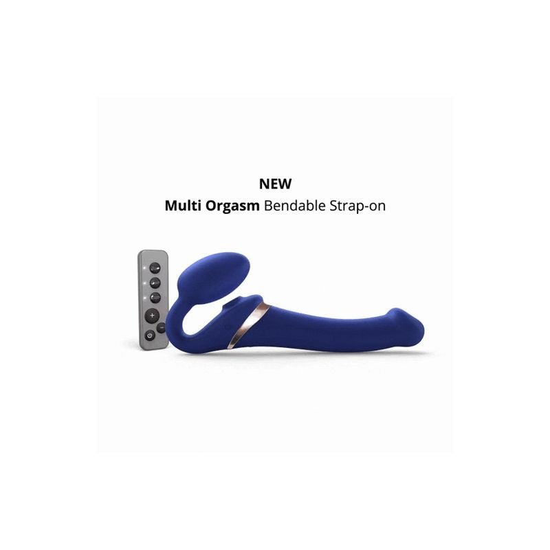 Night blue Multi Orgasm Bendable Strap-On by STRAP-ON-ME, featuring a flexible strap-on harness for versatile use.