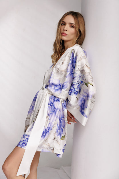 Peony Allure Short Robe in Coral