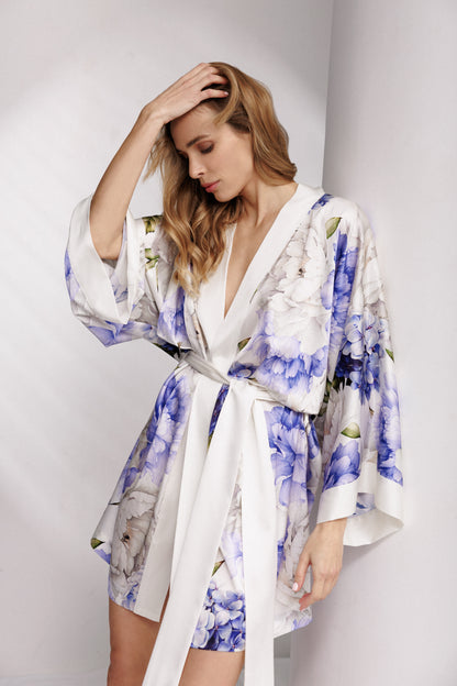 Peony Allure Short Robe in Coral