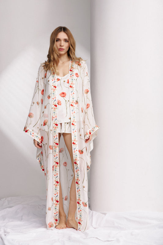 Fleur d'Été Rose Petal Silk Long Robe