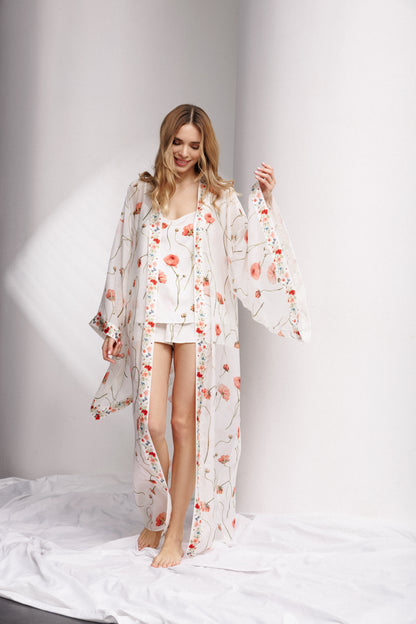Fleur d'Été Rose Petal Silk Long Robe