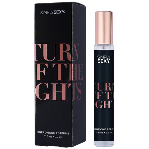 Turn Off the Lights pheromone perfume spray bottle by Anastasia's Bedroom Lingerie, 0.31 fl oz, with sleek packaging and spray nozzle.