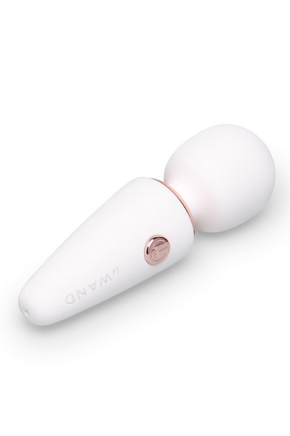 LE Wand Mini Micro Wand White vibrator with compact design and smooth surface, ideal for discreet personal pleasure.