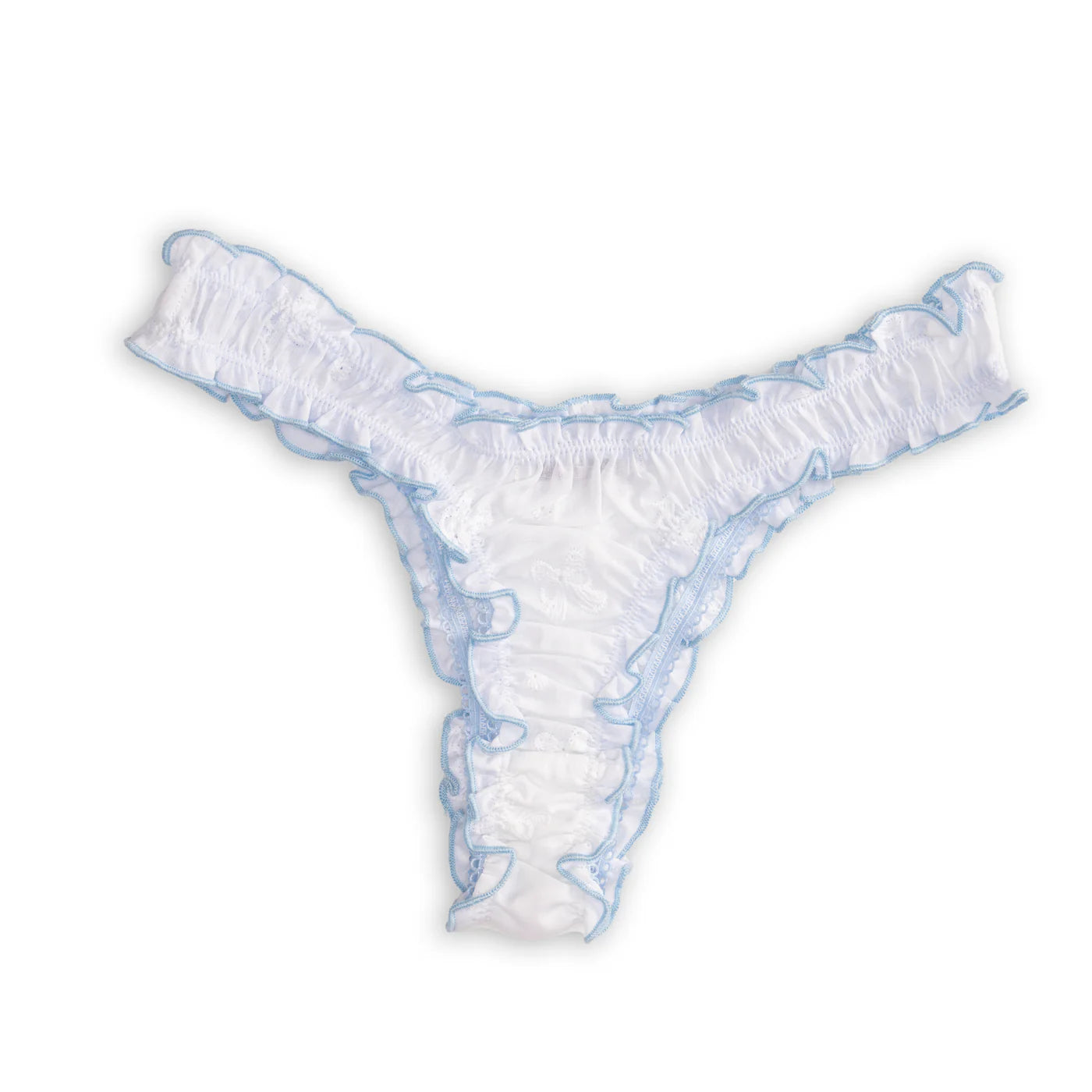 La Sylvie Cotton Thong by Anastasia's Bedroom Lingerie, soft white cotton fabric with delicate lace trim and minimalistic design.