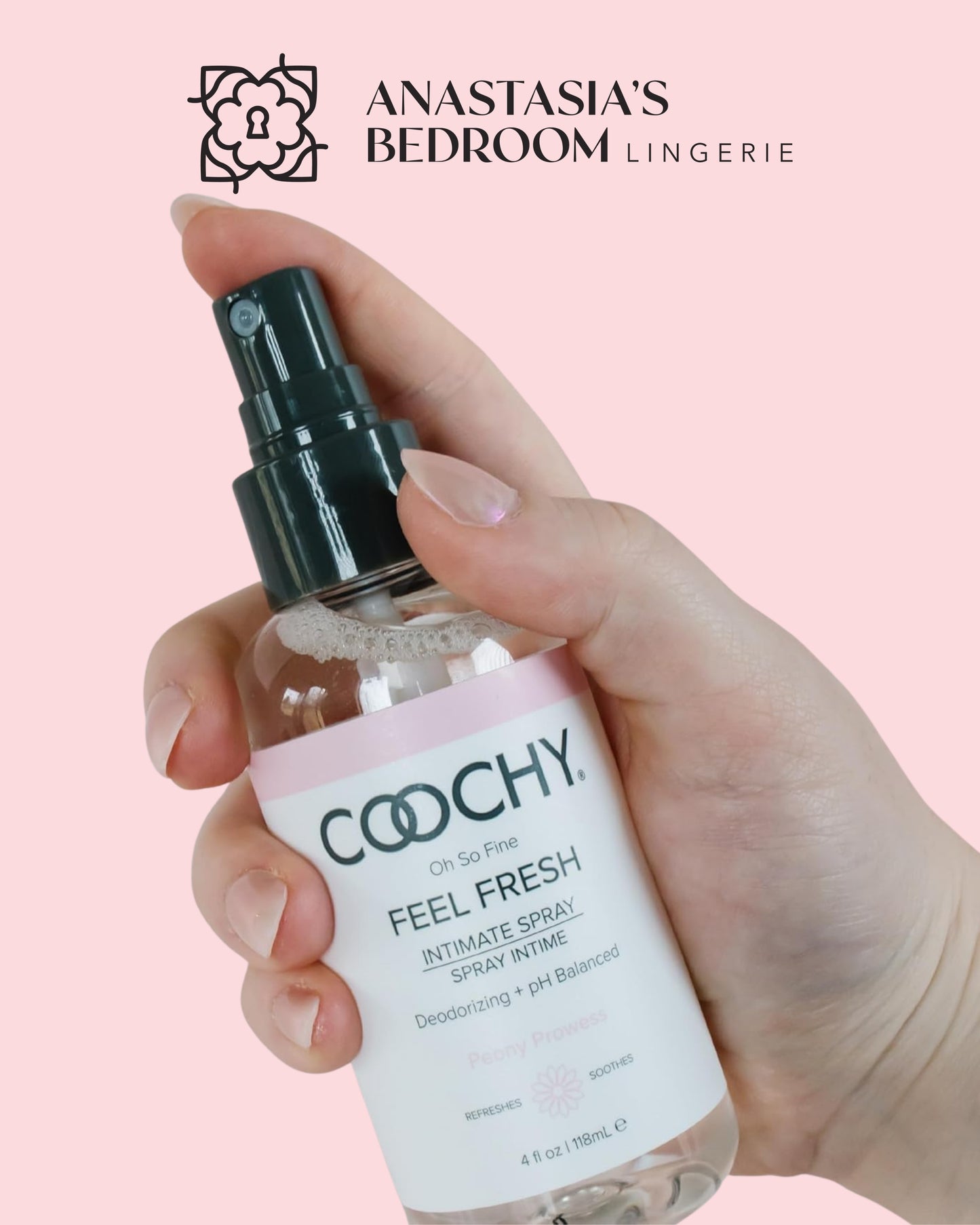 Oh So Fine Feel Fresh Intimate Spray - Peony Prowess 4oz | 118mL - Anastasia's Bedroom Lingerie