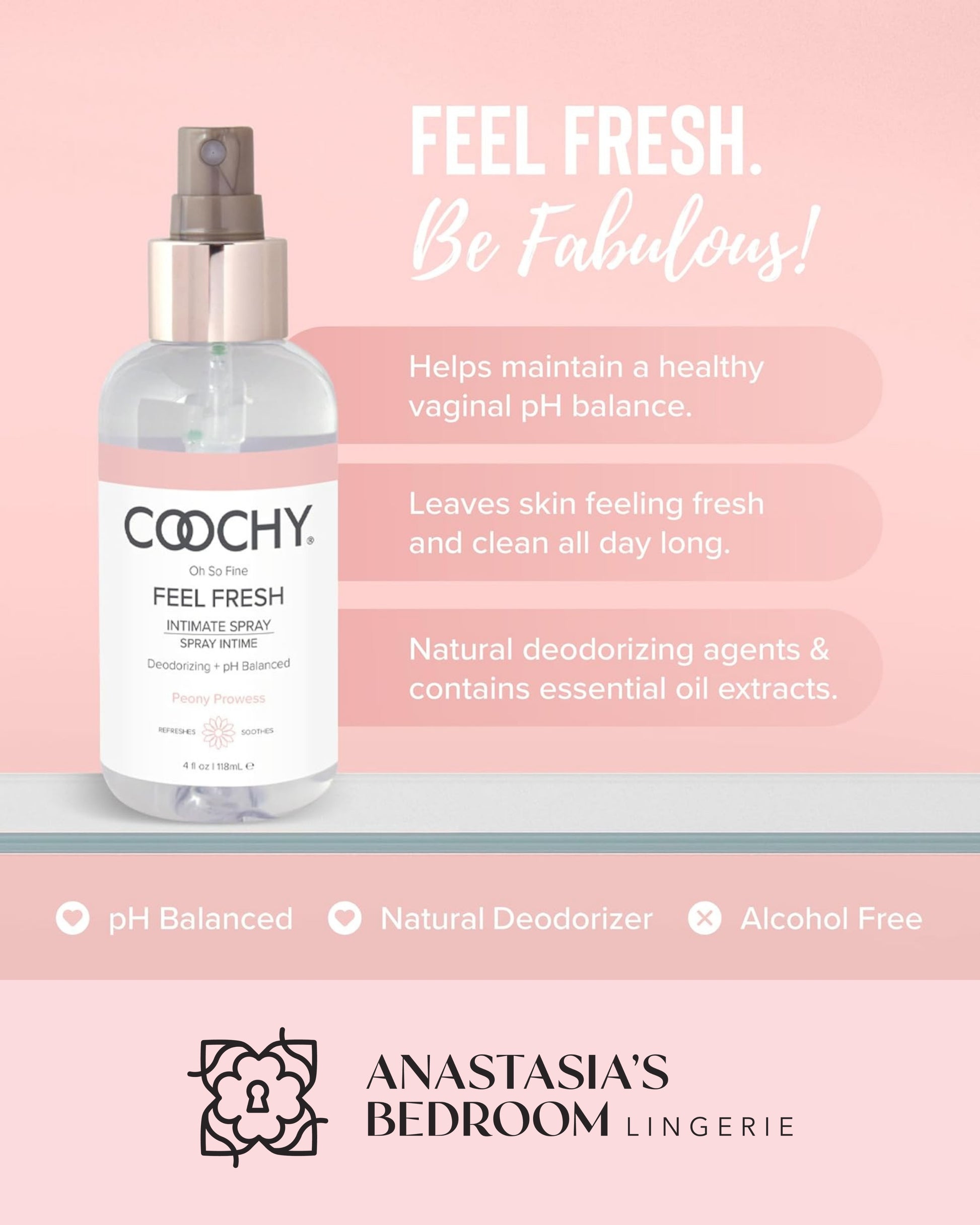 Oh So Fine Feel Fresh Intimate Spray - Peony Prowess 4oz | 118mL - Anastasia's Bedroom Lingerie