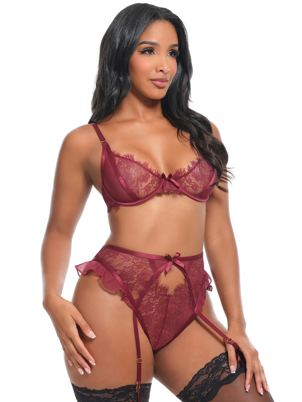 Anastasia's Bedroom Lingerie Margot two-piece set with floral lace bra and matching panties, soft pastel colors, and delicate detailing.