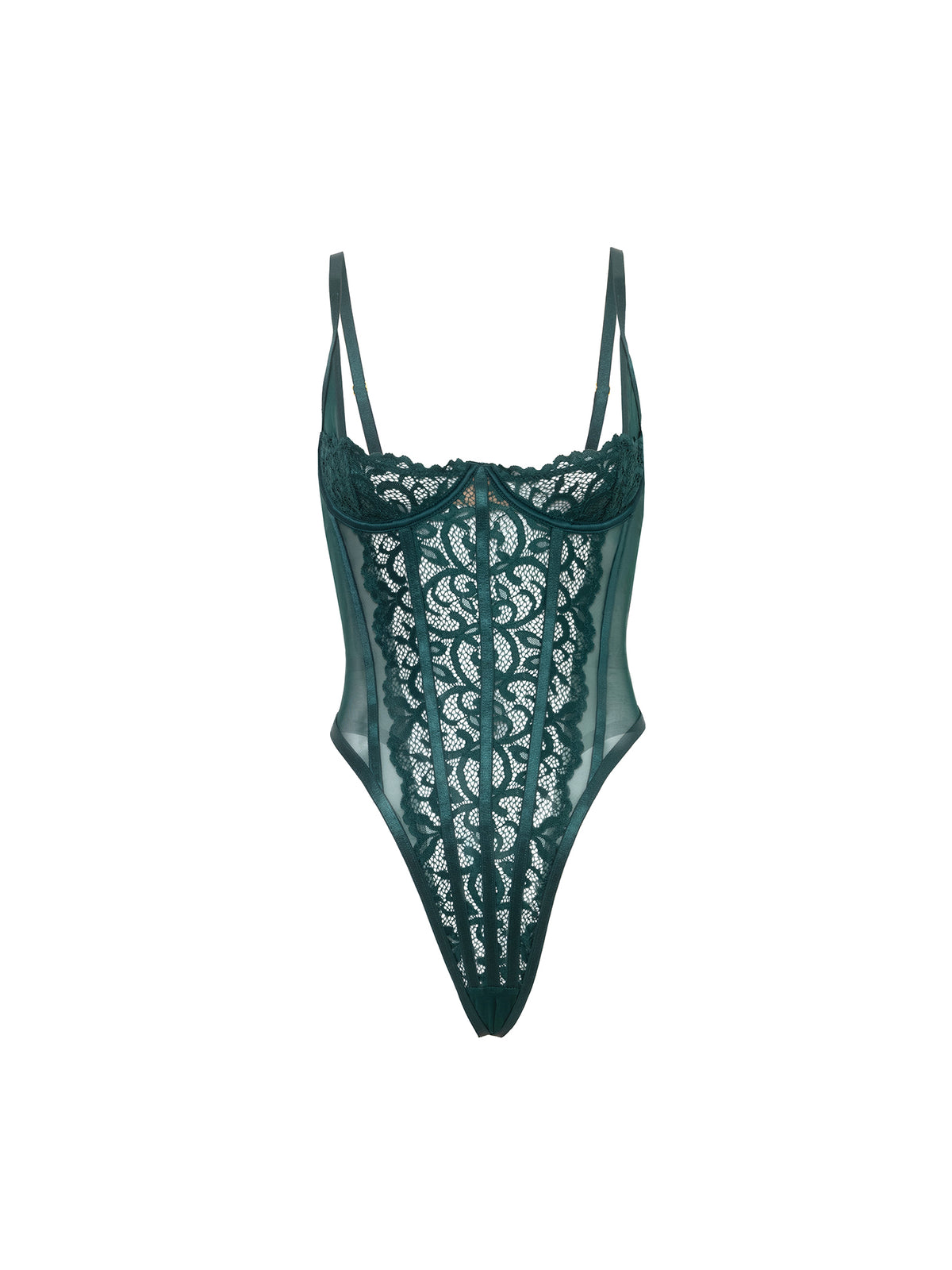 Anastasia's Bedroom Lingerie Skye lace teddy with delicate floral lace design and adjustable straps, front view.