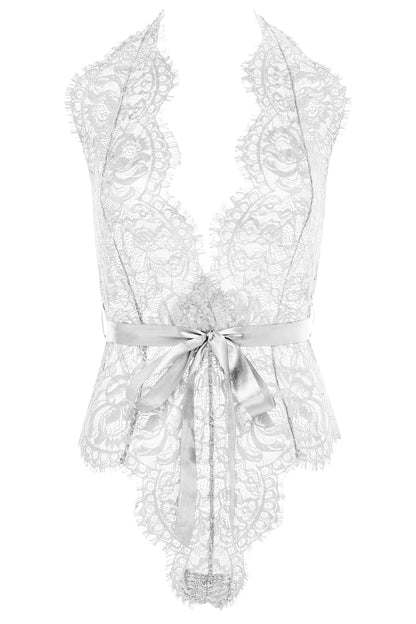 White Naomi eyelash lace teddy by Anastasia's Bedroom Lingerie, featuring delicate lace details and a fitted design.