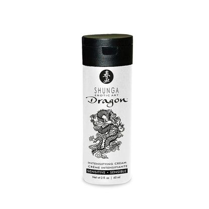 Bottle of Dragon Virility Cream Sensitive by Anastasia's Bedroom Lingerie, with the product label visible in the image.