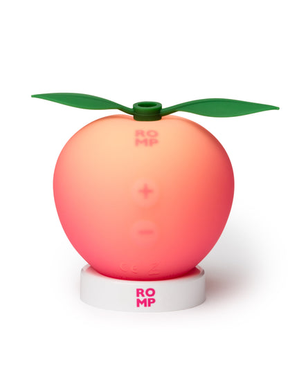 ROMP Pink Peach vibrator with smooth, curved design, showcasing bright pink and peach color, ideal for sensual pleasure.