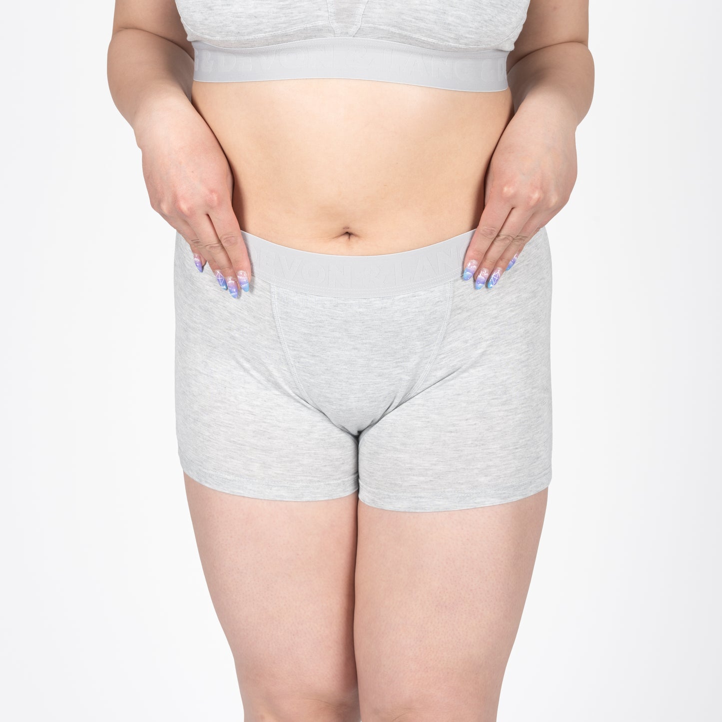 Bria women's Heather Grey boyshort underwear by Anastasia's Bedroom Lingerie, soft and comfortable cotton lingerie with a relaxed fit