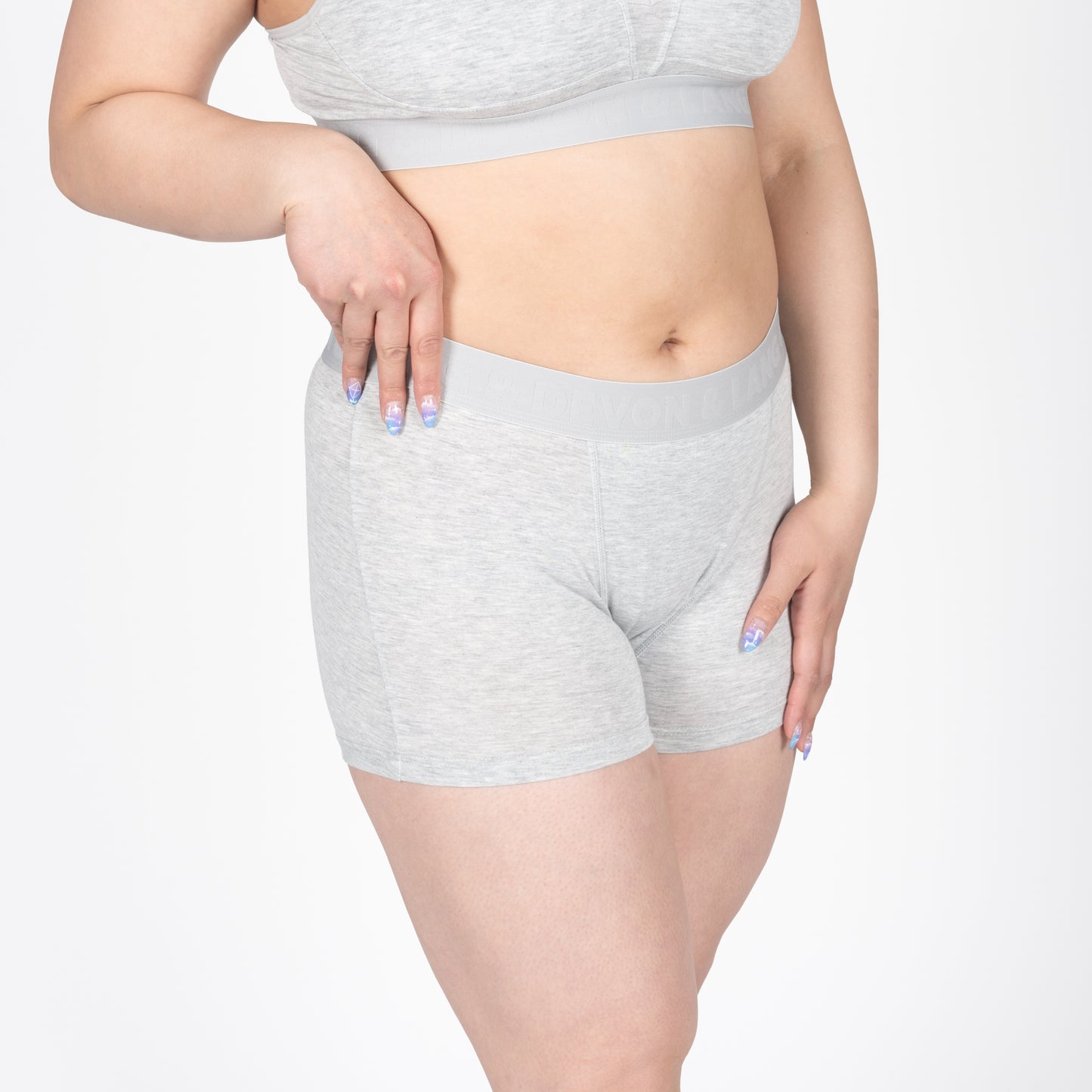 Heather grey Bria women's boyshorts by Anastasia's Bedroom Lingerie, featuring soft fabric and comfortable fit.