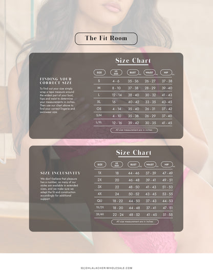Size chart for Anastasia's Bedroom Lingerie Red Provence Sheer Short Robe in plus size, showcasing size options and measurements.