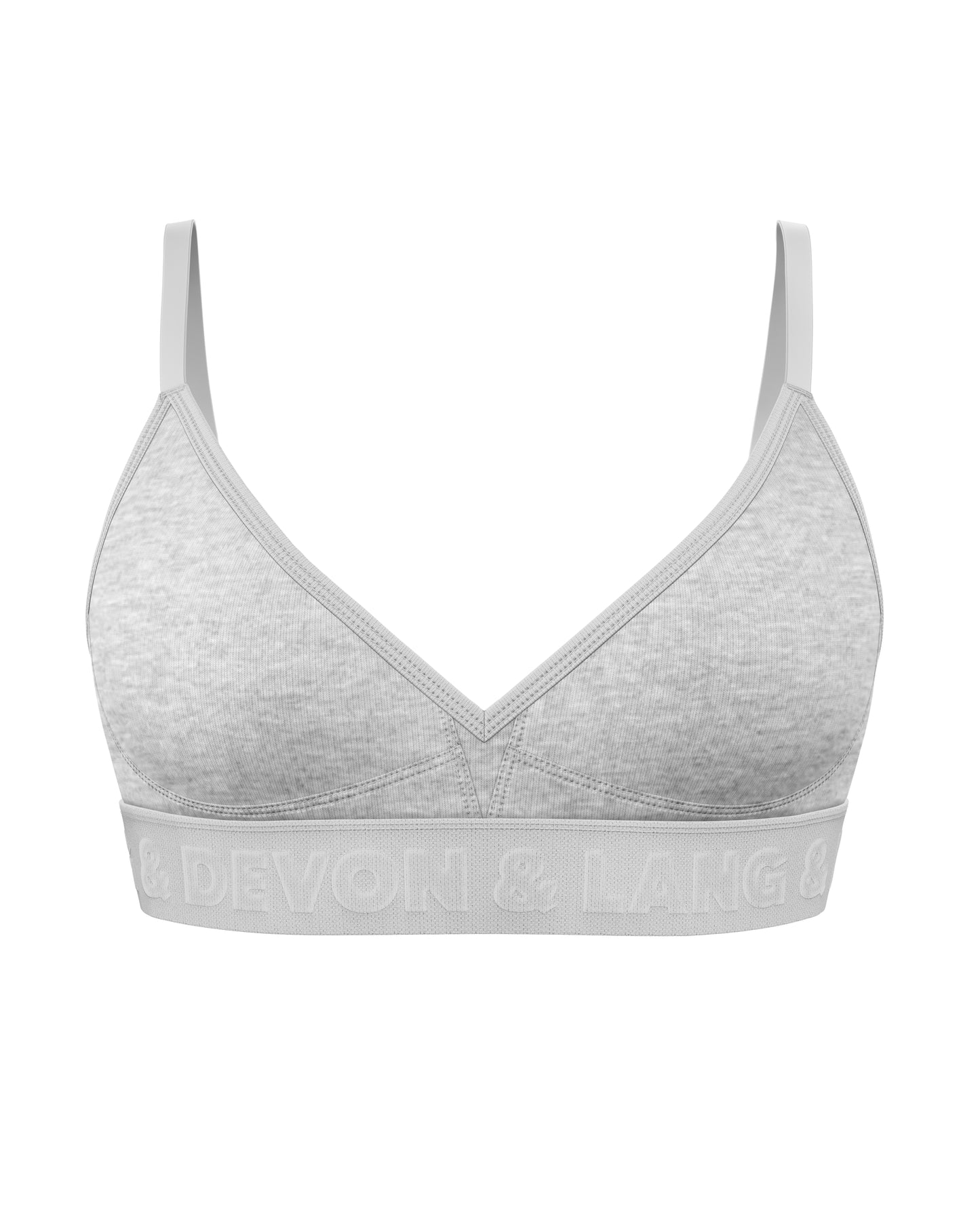 Heather grey Bria bralette from Anastasia's Bedroom Lingerie, soft lace design, adjustable straps, and comfortable fit.