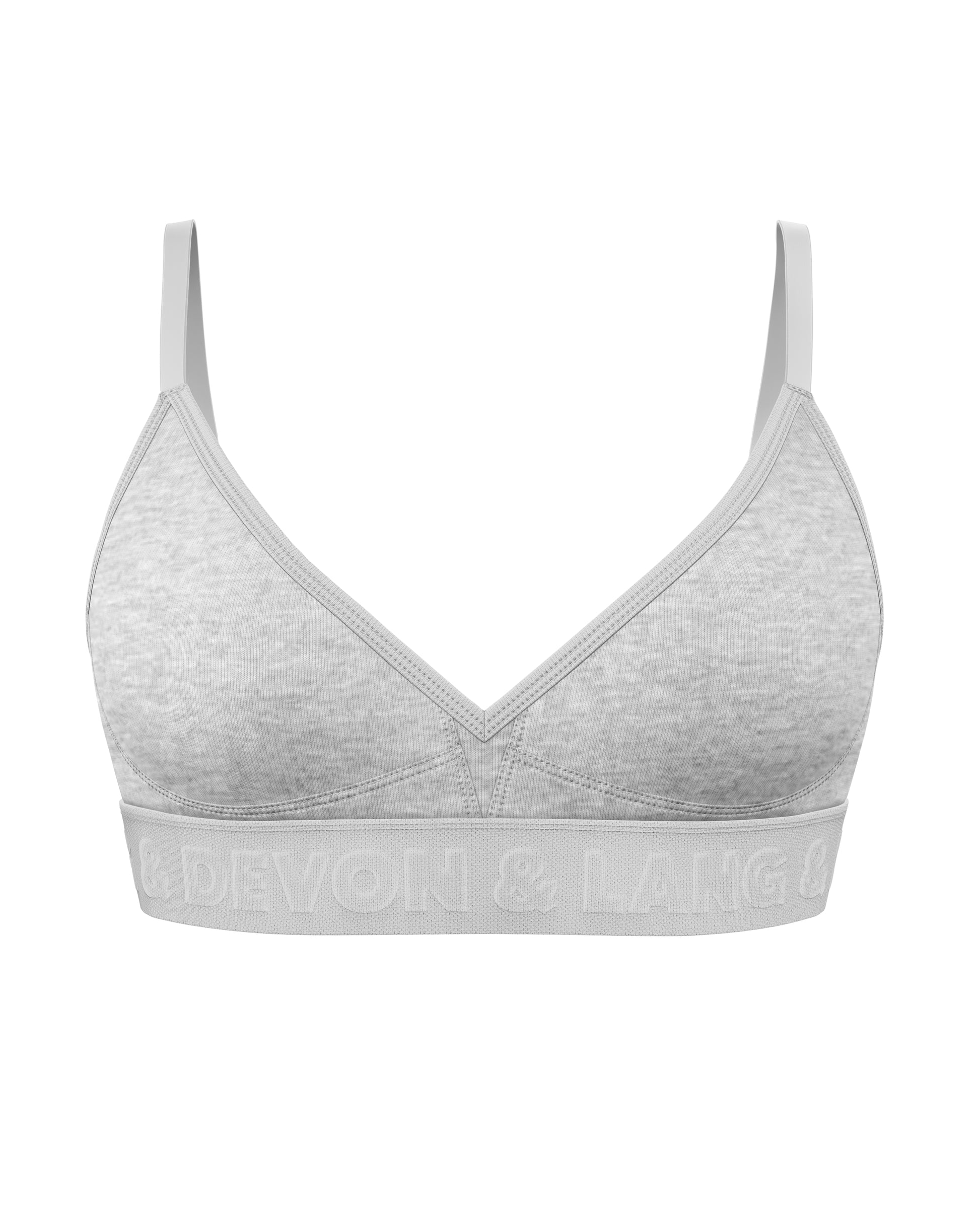 Heather grey Bria bralette from Anastasia's Bedroom Lingerie, soft lace design, adjustable straps, and comfortable fit.