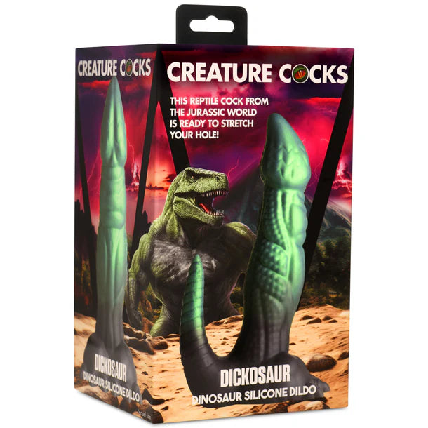 Anastasia's Bedroom Lingerie Dickosaur Dinosaur Silicone Dildo, realistic design with textured surface, in vibrant colors.