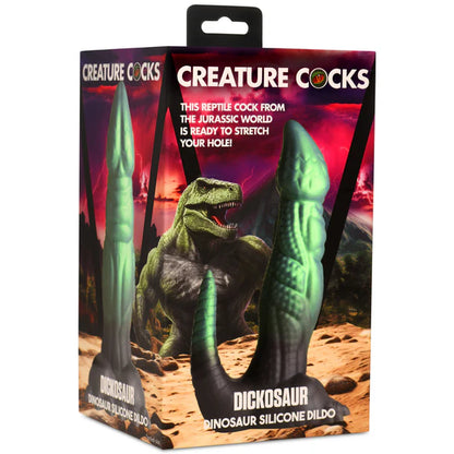 Anastasia's Bedroom Lingerie Dickosaur Dinosaur Silicone Dildo, realistic design with textured surface, in vibrant colors.