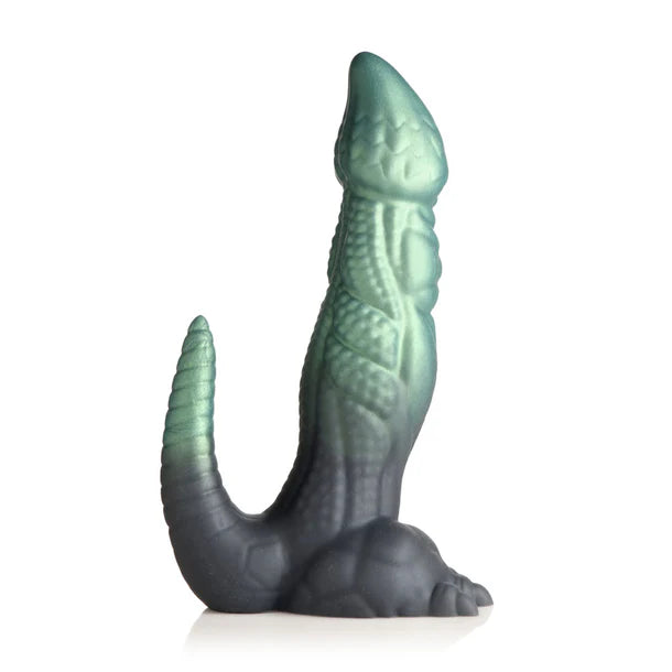 Silicone dinosaur-shaped dildo from Anastasia's Bedroom Lingerie, featuring detailed texture and vibrant colors.