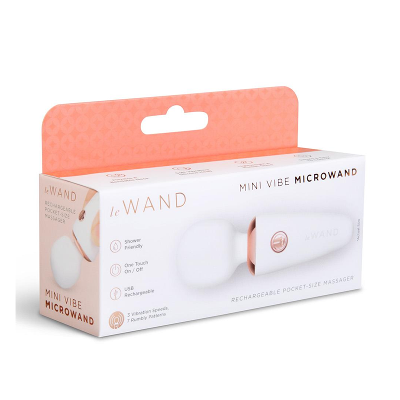 White LE Wand Mini Micro Wand vibrator with smooth compact design and ergonomic shape for targeted stimulation.