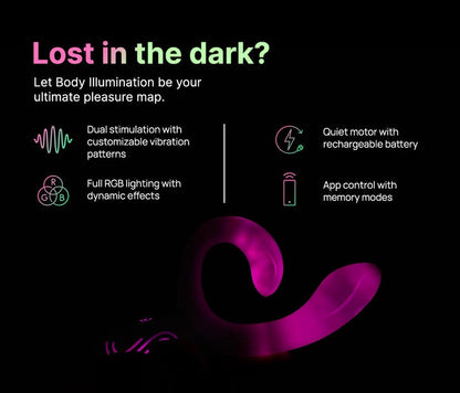 Illumination The Rabbit vibrator by Paradise, pink silicone dual-stimulation toy with bunny ears and textured shaft for pleasure.