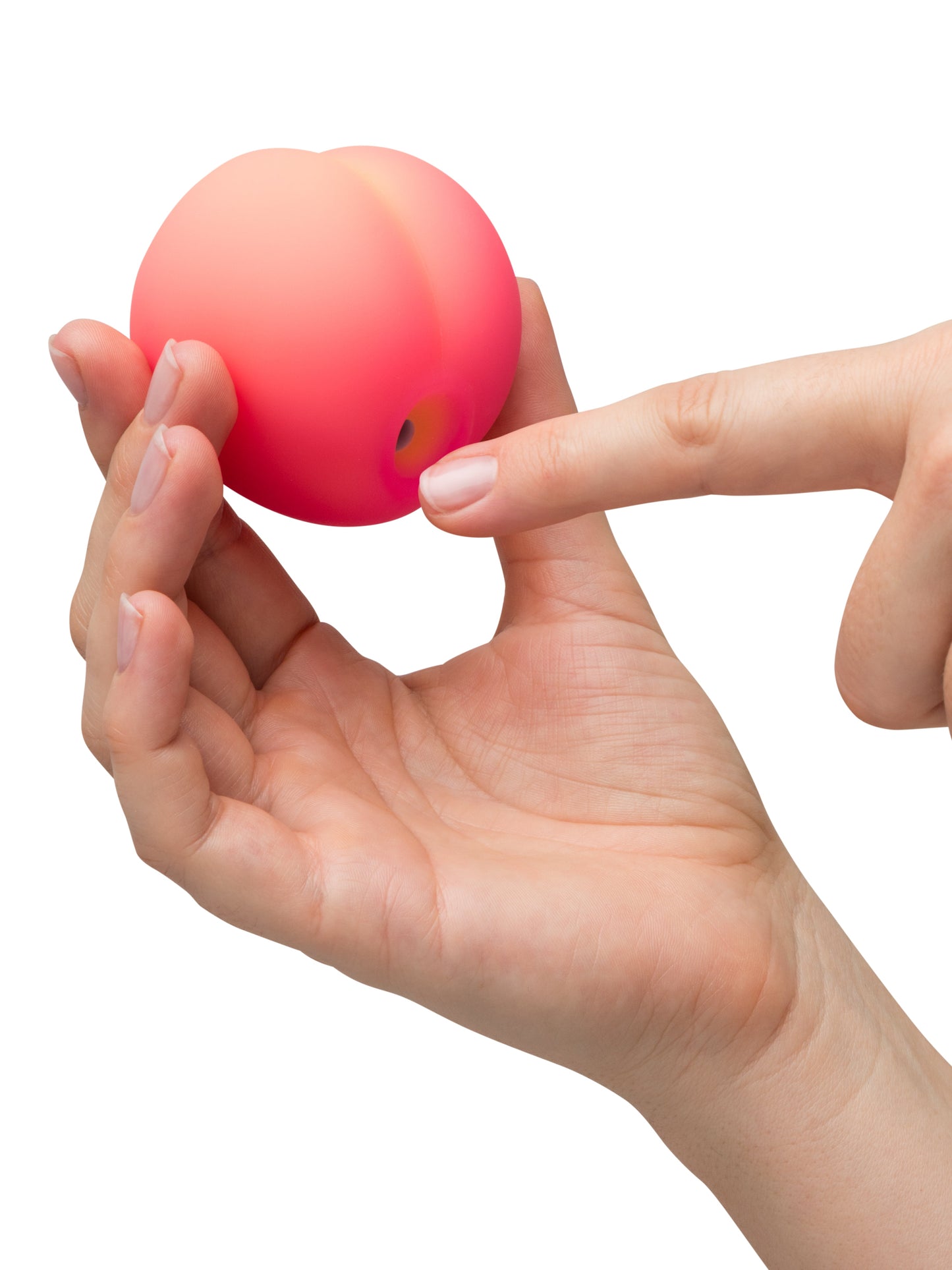 ROMP Pink Peach vibrator with smooth, curved design and soft pink color, made for personal pleasure and comfort.