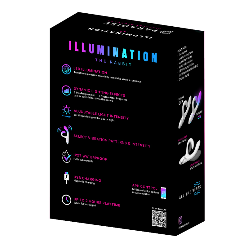 Illumination The Rabbit by Paradise rabbit vibrator with dual stimulation, sleek design, and adjustable settings.