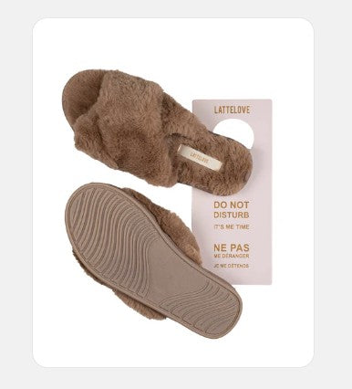 Mocha faux fur slippers from Anastasia's Bedroom Lingerie, soft and cozy footwear with plush material and comfortable design.