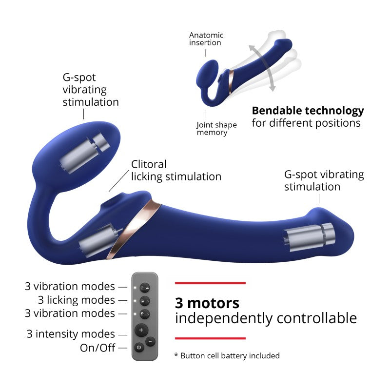 Night blue bendable strap-on harness from STRAP-ON-ME, featuring a versatile, comfortable design for multi-orgasm stimulation.