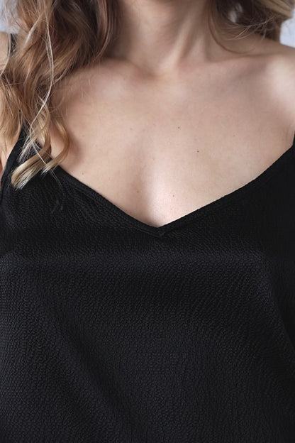 Bubble Silk Camisole and Pants Set in Black