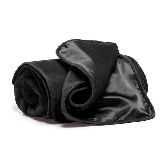 Black BDSM fascinator throw made of microvelvet, regular size, by Liberator, featuring a stylish, textured design.