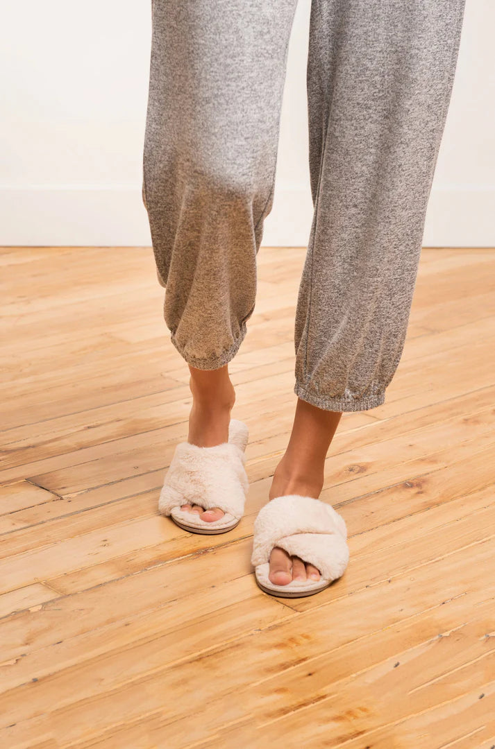 Cozy faux fur slippers from Anastasia's Bedroom Lingerie with plush interior and soft sole, ideal for comfortable indoor wear