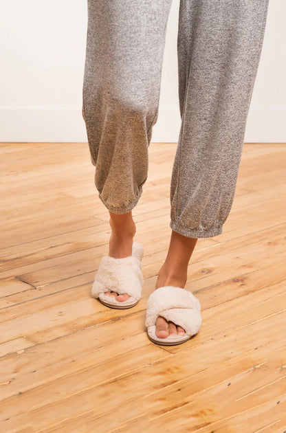 Cozy faux fur slippers from Anastasia's Bedroom Lingerie with plush interior and soft sole, ideal for comfortable indoor wear