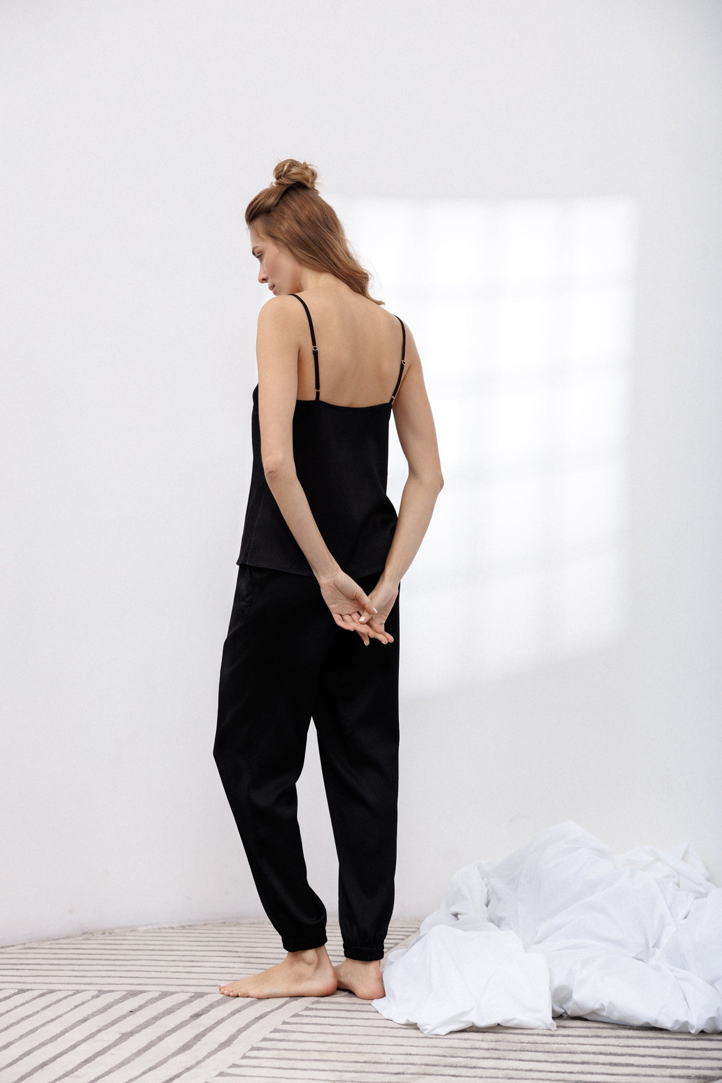 Bubble Silk Camisole and Pants Set in Black