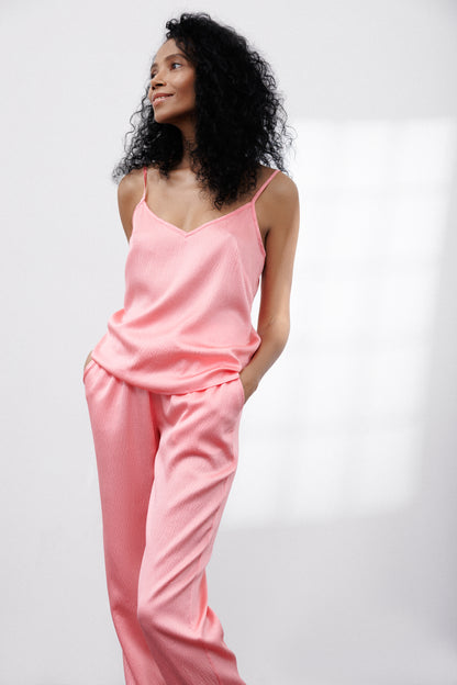 Bubble Silk Camisole and Pants Set in Pink