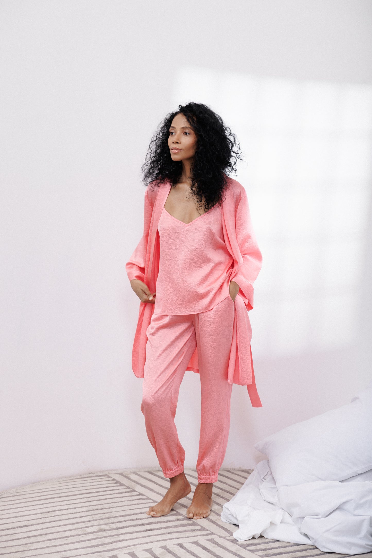 Bubble Silk Camisole and Pants Set in Pink