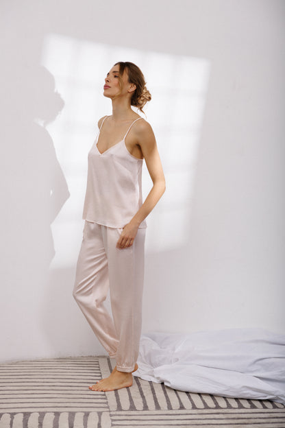 Bubble Silk Camisole and Pants Set in Powder