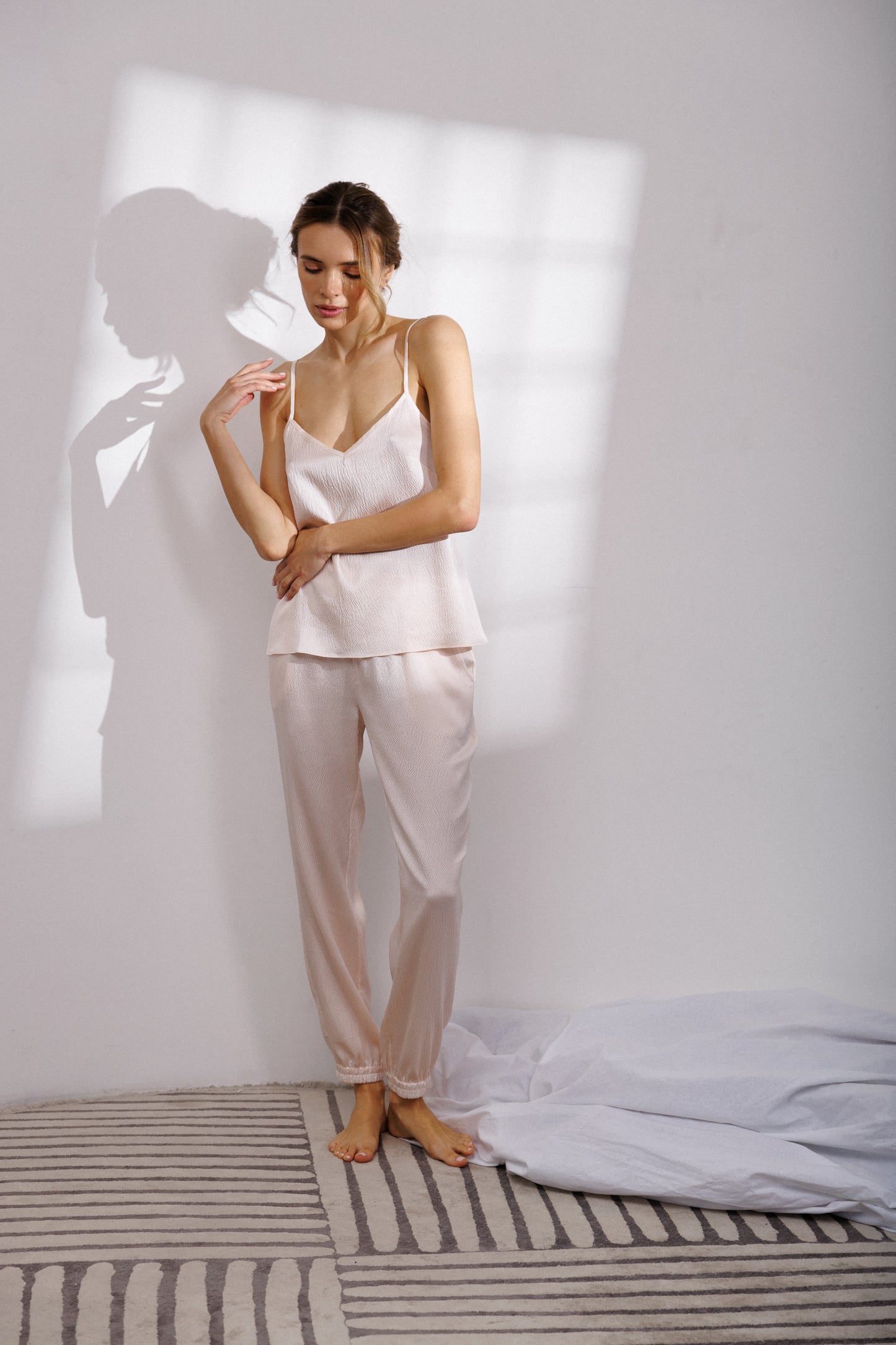 Bubble Silk Camisole and Pants Set in Powder